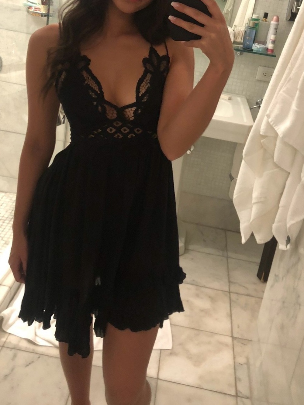 Free People Women's Adella Lace Slip Mini Dress - Black ( S )